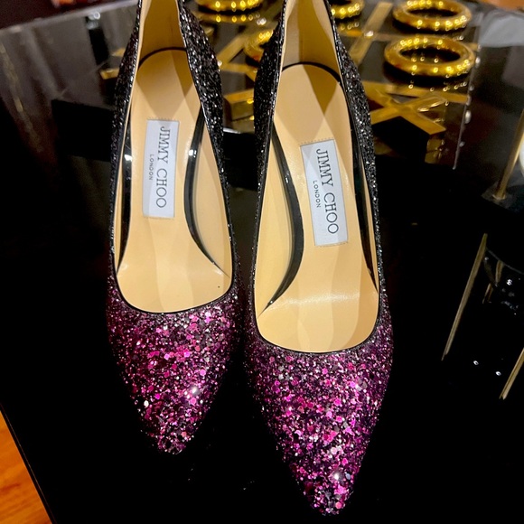 Jimmy Choo Shoes - Jimmy Choo Romy 100 Black/Pink Glitter Ombre Heel